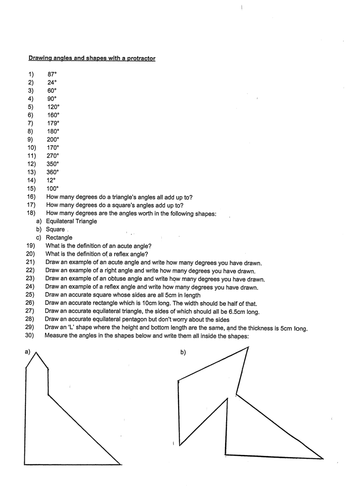 Drawing and Measuring Angles Quiz | Teaching Resources