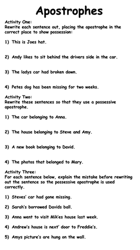 Apostrophes for Possession (Worksheets)