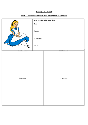 Alice in wonderland short unit teaching resources