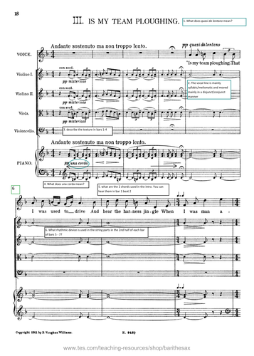 Analysis Questions - worksheet for on Wenlock Edge - Song no. 3 "Is My Team Ploughing?"