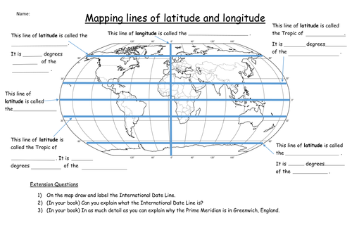 A latitude and longitude worksheet for teaching