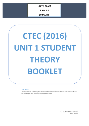 CTEC Business Studies 2016 Unit 1 Worksheet