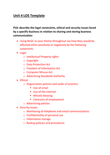 CTEC Business Studies 2016 Unit 4 LO5 Help Sheet