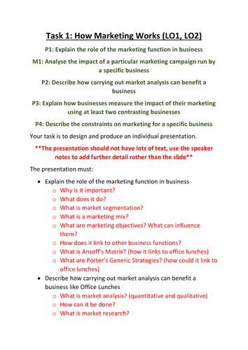 CTEC Business Studies 2016 Unit 5 Task 1 Help Sheet