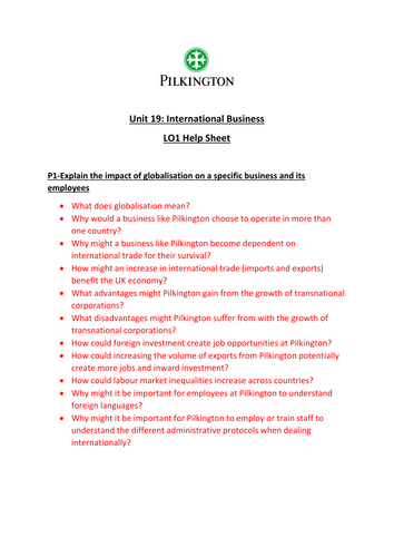 CTEC Business Studies 2016 Unit 19 LO1 Help Sheet