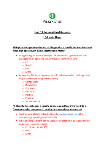 CTEC Business Studies 2016 Unit 19 LO2 Help Sheet
