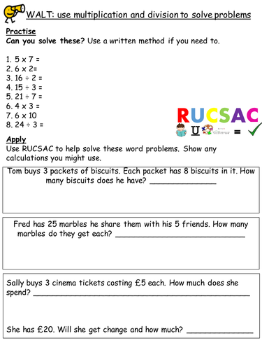 Year 2 multiplication and division practise with word problems