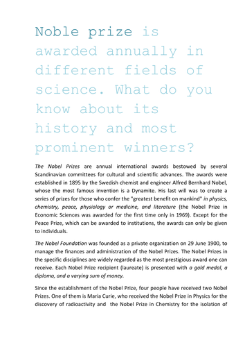 Noble prize | Teaching Resources