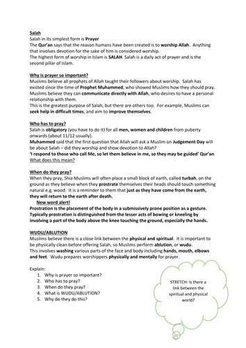 3.3 Salah - Topic: Living the Muslim Life - New Edexcel GCSE