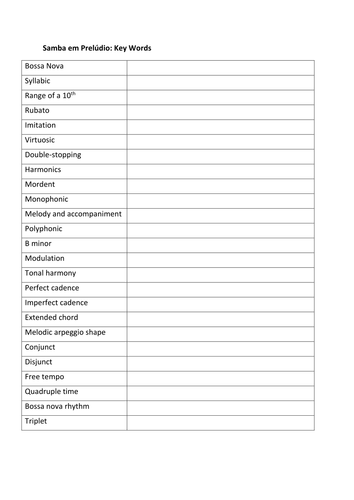 Edexcel GCSE Music (9-1) Samba em Preludio Key Words