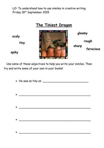 year 1 and 2 similes activityworksheet teaching resources