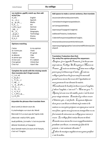 Home, school, independent learning French School Au college