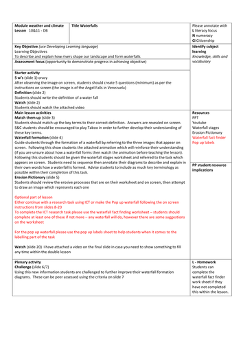 KS3 unit - LANDSCAPES - L8  - waterfalls