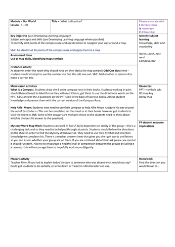 KS3 unit - MAP SKILLS - L5 -  direction