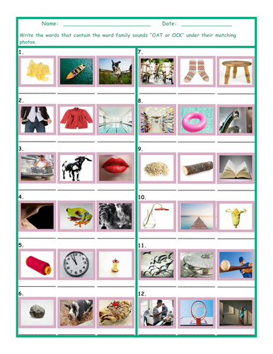 Word Family Sounds OAT-OCK Worksheet | Teaching Resources