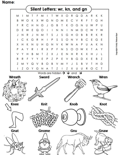 Silent Letters wr kn gn Word Search | Teaching Resources