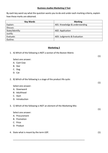 GCSE AQA Business marketing topic 91����t