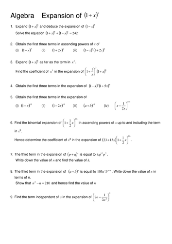 The Expansion of (1+x)^n | Teaching Resources
