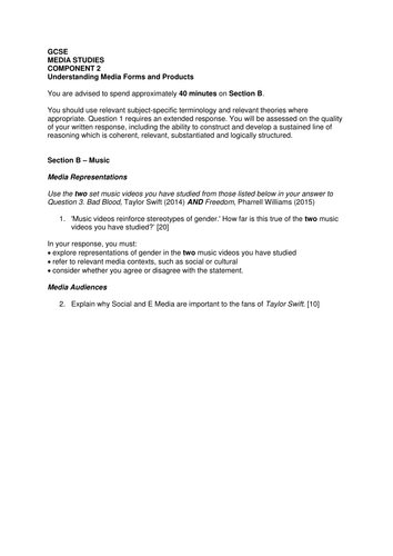 Eduqas GCSE Media Component 2 Section B Mock (Not SAMs)