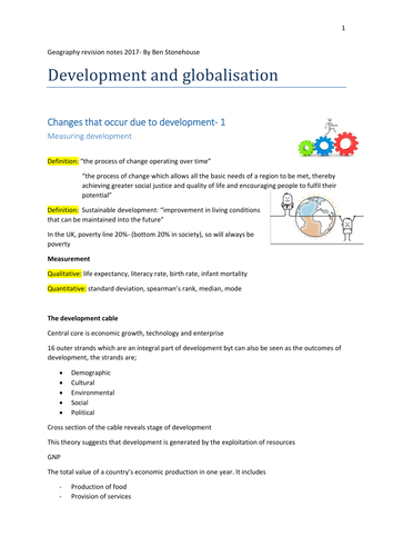 COMPLETE Geography development and globalisation revision notes