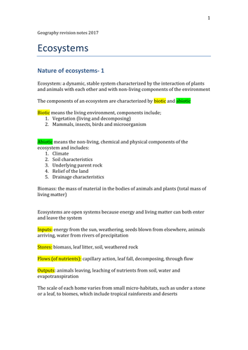 COMPLETE ecosystems geogrpahy A level notes