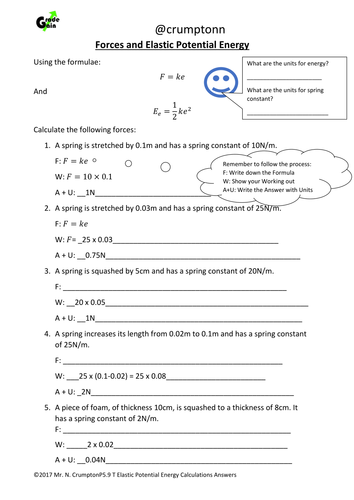 GCSE Physics - Elastic Potential Energy worksheets | Teaching Resources