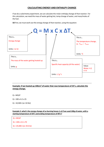 GCSE / A level Chemistry - Enthalpy change worksheets lesson | Teaching