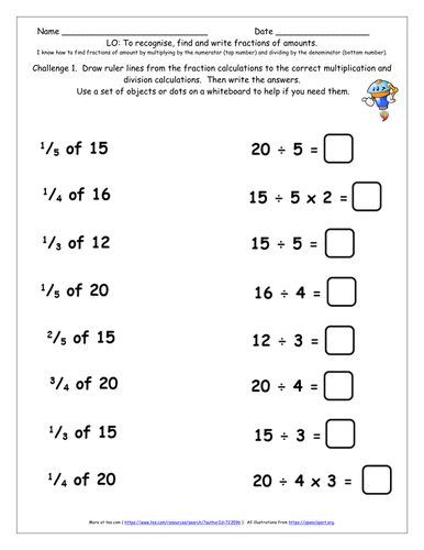 Ks2 Y4 Y5 Fractions Of Numbers & Amounts - Differentiated Challenges 