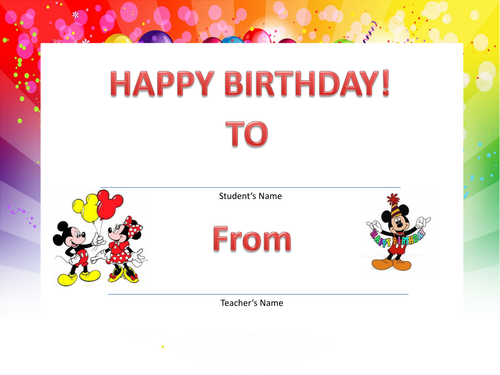 Birthday Certificate- Mickey Mouse | Teaching Resources