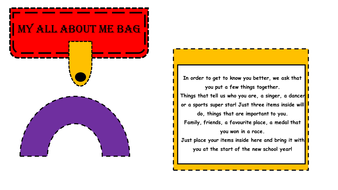All About me Bag template ideal for transition new class or starting