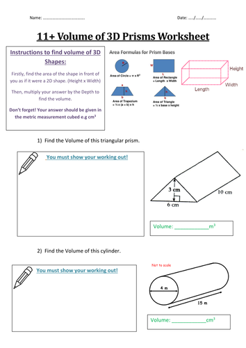 Volume of 3D Prisms Worksheet