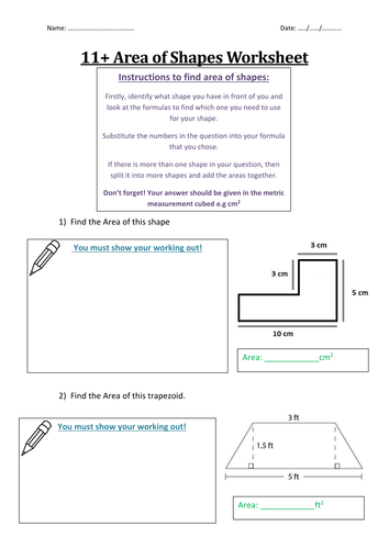 Area of Shapes Worksheet