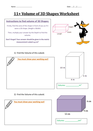 Finding Volume of Prisms Worksheet