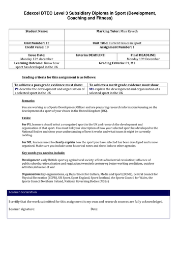 Btec unit 12 current issues in sport assignment briefs