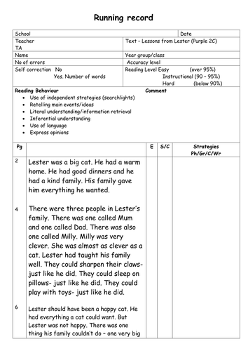 Running Record Assessments for Book Bands KS1 and Class Tracker ...