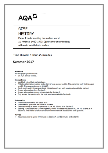 AQA GCSE 9 1 History Exam Teaching Resources