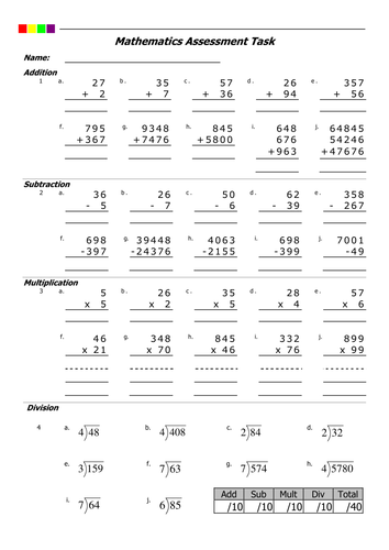 Addition Subtraction Multiplication Division Pdf | Teaching Resources