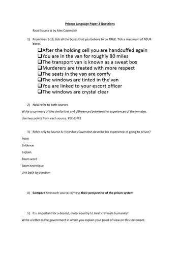 AQA Paper 2 example assessment