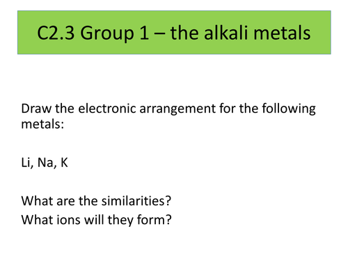 C2.3 Group 1 metals | Teaching Resources