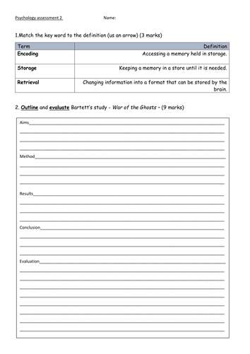 AQA GCSE (new spec) Psychology Memory assessment