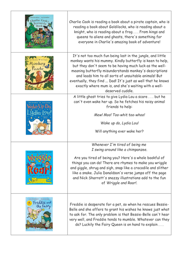 Stories by the same author - Julia Donaldson - Blurb match activity