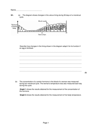 AQA new specification-Hormones and the menstrual cycle-B11.6  PAST PAPER QUESTION