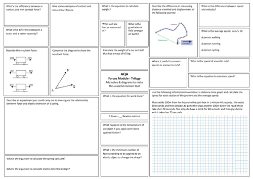 AQA Trilogy Science (9-1) Physics 5 Forces Revision Broadsheets