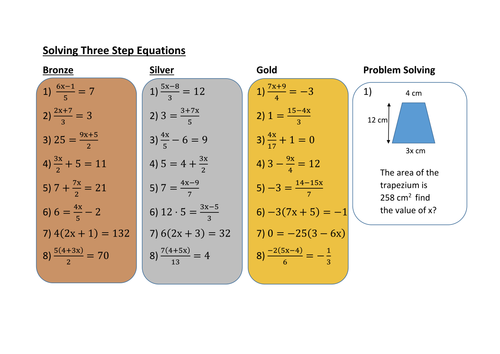 Solving Three Step Equations - Differentiated | Teaching Resources
