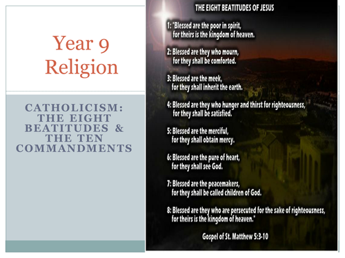 Religion: Catholicism: The eight beatitudes & the ten commandments ...