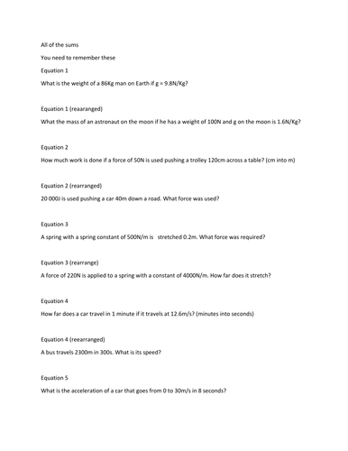 AQA equations 1-20 practice 30+ examples