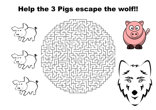 Help the 3 Pigs escape the wolf maze puzzle