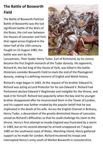 The Battle of Bosworth Field Handout