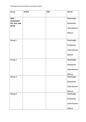 Peer and Self assessment criteria