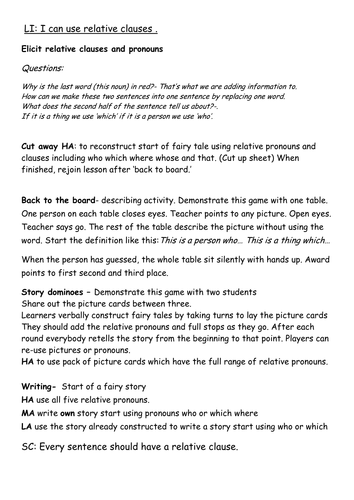 Relative clauses fairy tales complete lesson | Teaching Resources
